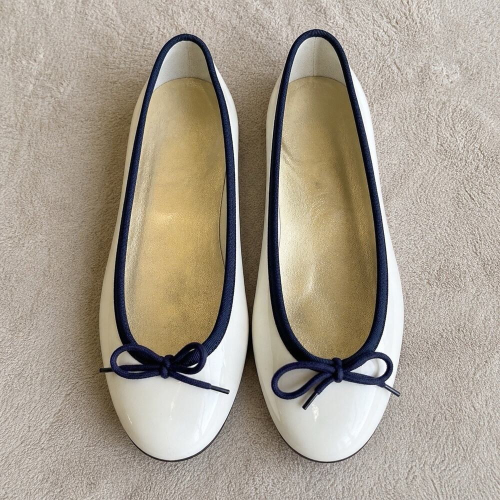 London Sole Ballet Flats White Patent Leather Bow Trim Womens EU 40 READ